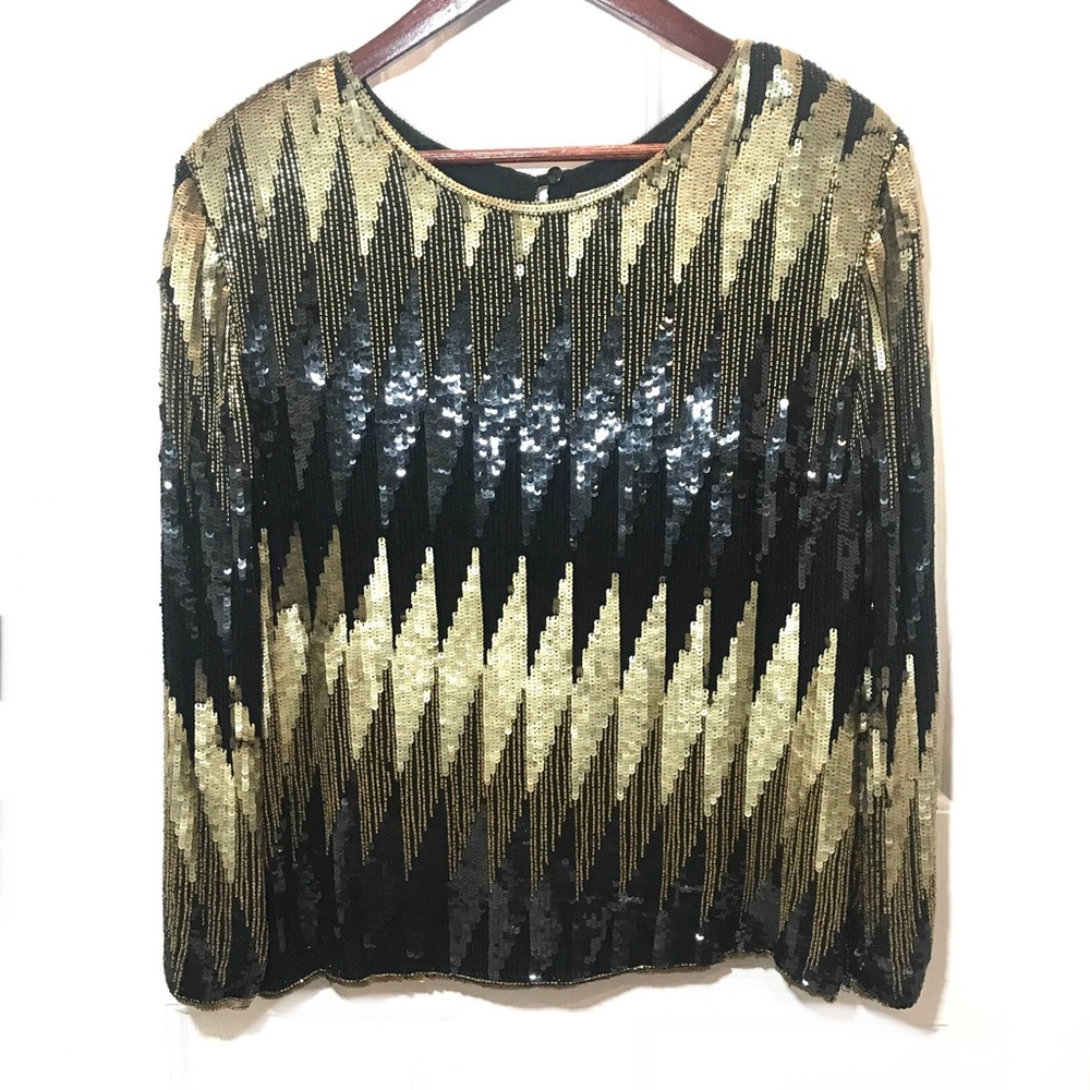 Vintage CC Courtenay silk sequin & beaded blouse